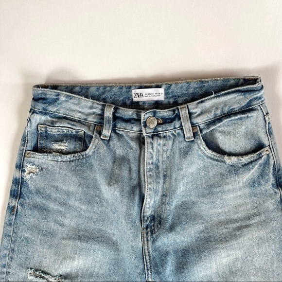 Zara Light Wash Distressed Mom Style Jeans - Picture 6 of 13